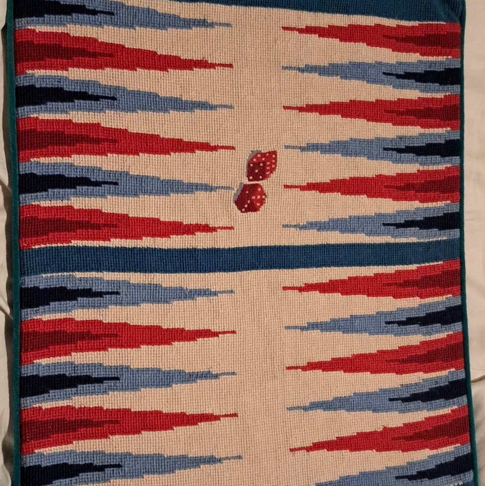 Jonathan Adler Blue, Red, Teal Needlepoint and Velvet Backgammon Board